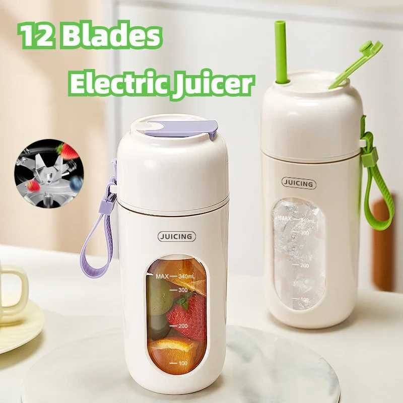 340ML Portable Blender Electric Juicer 12 Blades Fruit Mixers 2600mAh USB Rechargeable Smoothie Juicer Cup Squeezer Juice Maker C251113