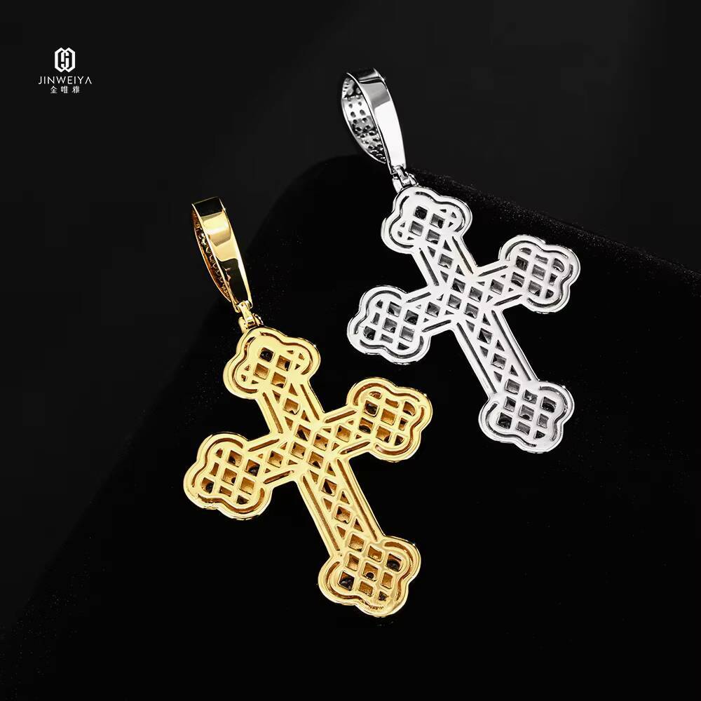 Baguette Cut VVS Iced-Out Moissanite Cross Pendant Fully 925 Silver Hip-Hop Style Religion Pendant