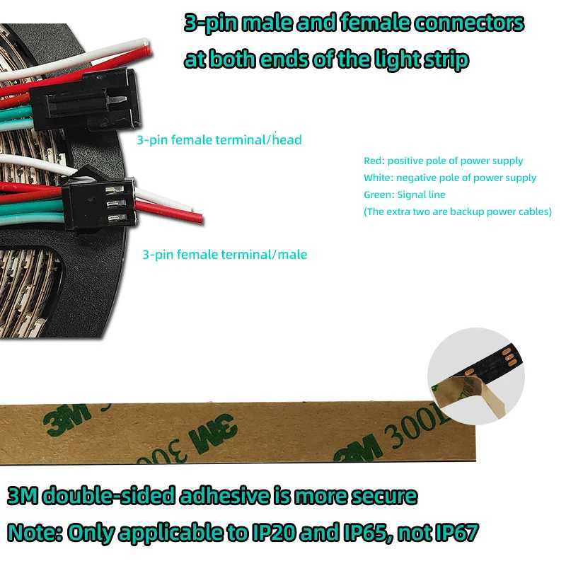 5m WS2812B Led Strip 30/60/144 Pixels/m WS2812 Built-in 5050RGB Individually Addressable RGB LED Strip 2812B IP30/IP65/IP67 DC5V W251112