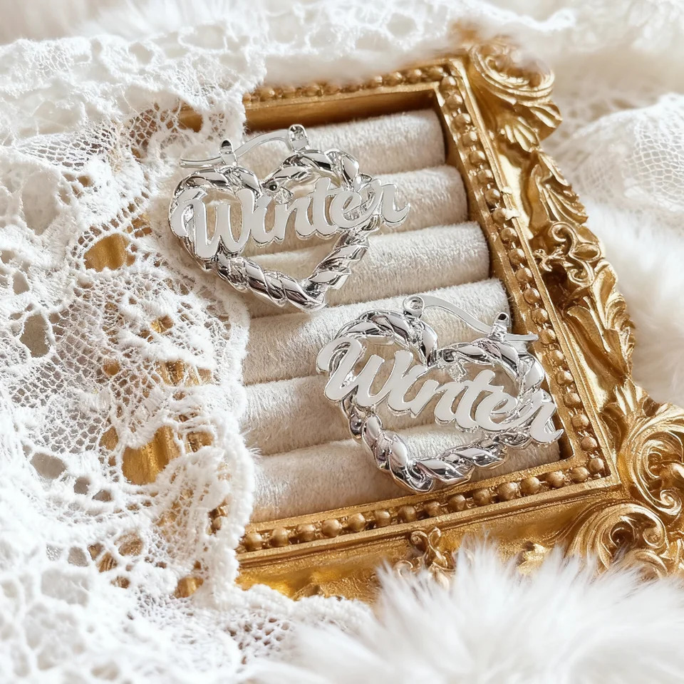 DUOYING Custom Name Twist Hoop Earrings Heart Personalised Nameplate Stainless Steel Jewelry 251112