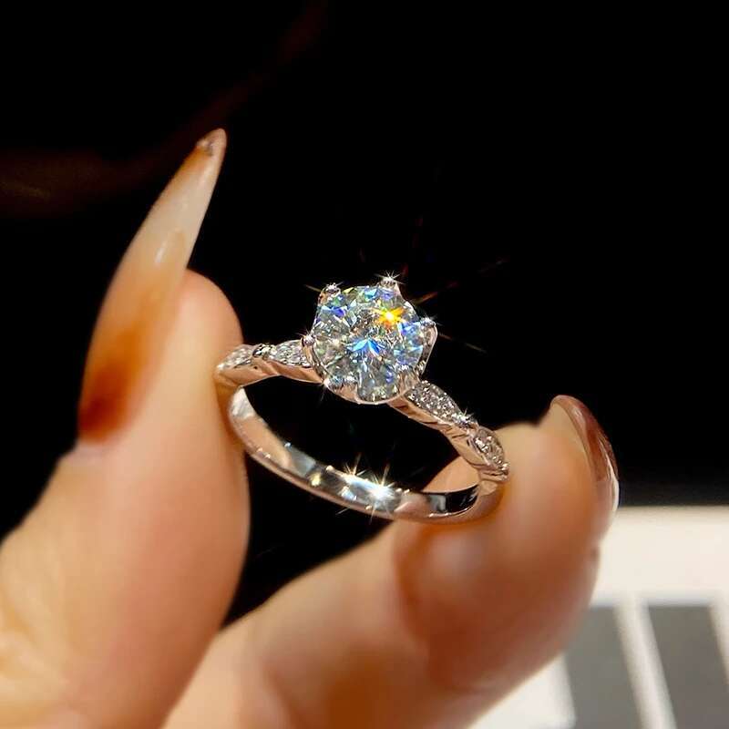 GRA 1CT white Moissanite Diamond Hexagonal Round Sparkling Ring for Womens Daily WearReal 925 Sterling Silver Luxury Jewelry