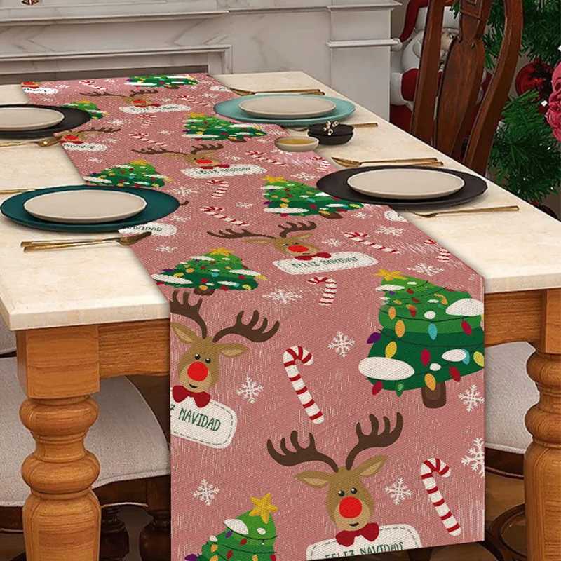 Christmas Simple New Christmas Table Flag Pink Christmas Snowman Creative Cartoon Linen Coffee Table Tablecloth Decoration Y251113