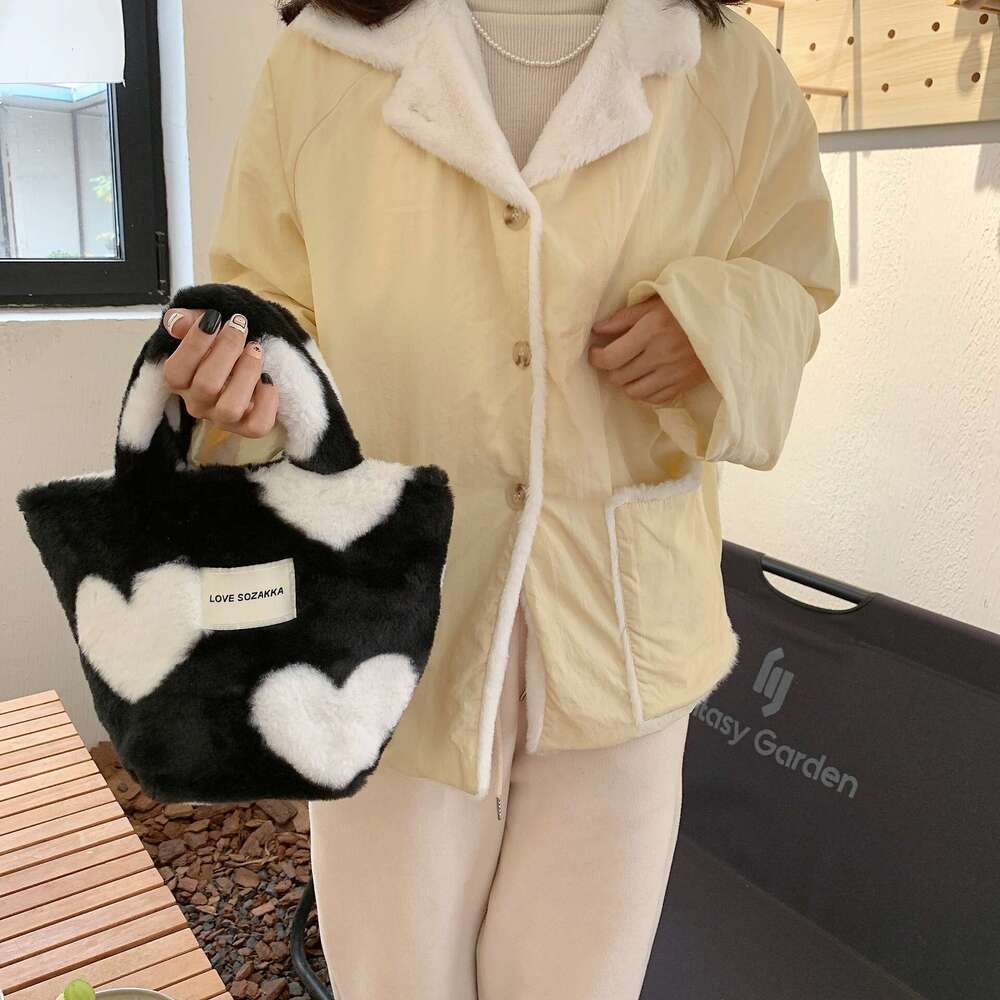 210282 Plush Handbag, Girl Love Bento Bag, Large Capacity Student Handheld Storage Bag