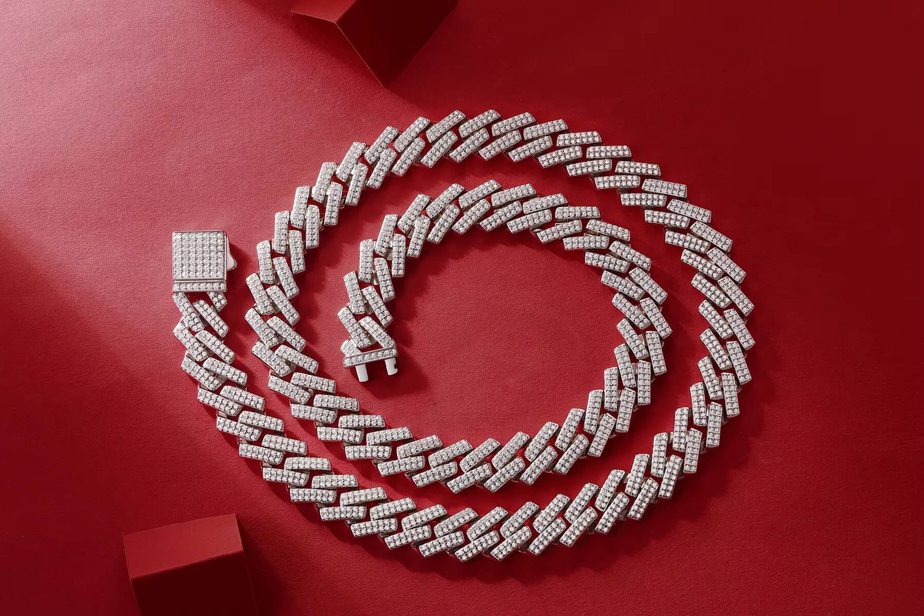 Moissanite Miami Cuban Link Chain Iced Out 2rows 14mm VVS Pass Diamond GRA Hip Hop 925 Sterling Silver Fine Jewelry Men Necklace