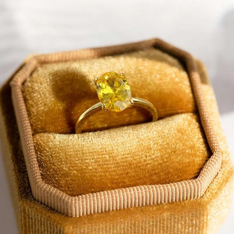 GRA Dazzling Lemon Yellow Round Zircon Rings for Women Gift Real 925 Sterling Silver 18K Gold Color Best Quality Fine Jewelry