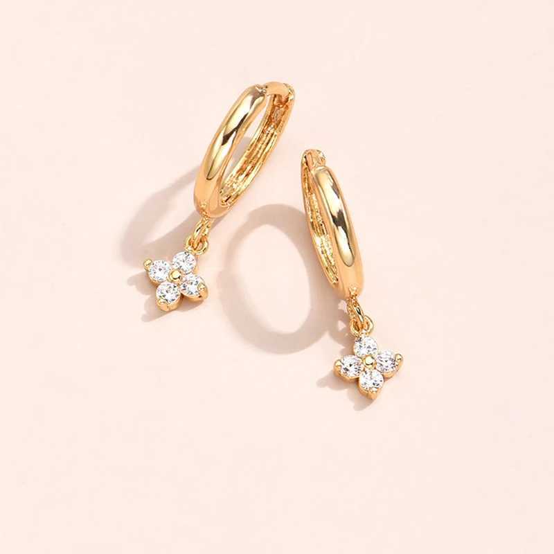 Luxury Simple Gold Color Stainless Steel Floral Sweet Earrings Temperament Simple Inlaid Zircon for Women Wedding Jewelry Accessories Y251112