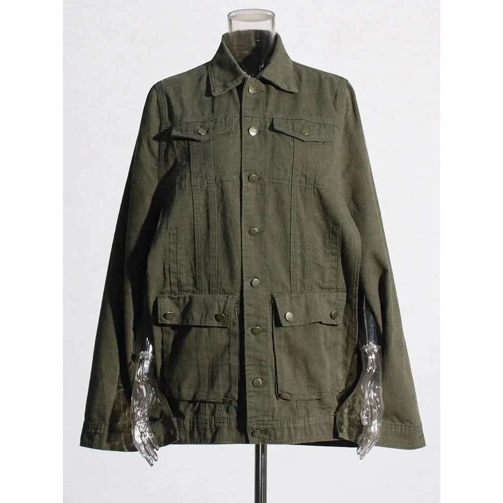 Casual Spliced Button Solid Denim Jackets For Women Lapel Cloak Sleeve Patchwork Pockets Streetwear Loose Coats Female New