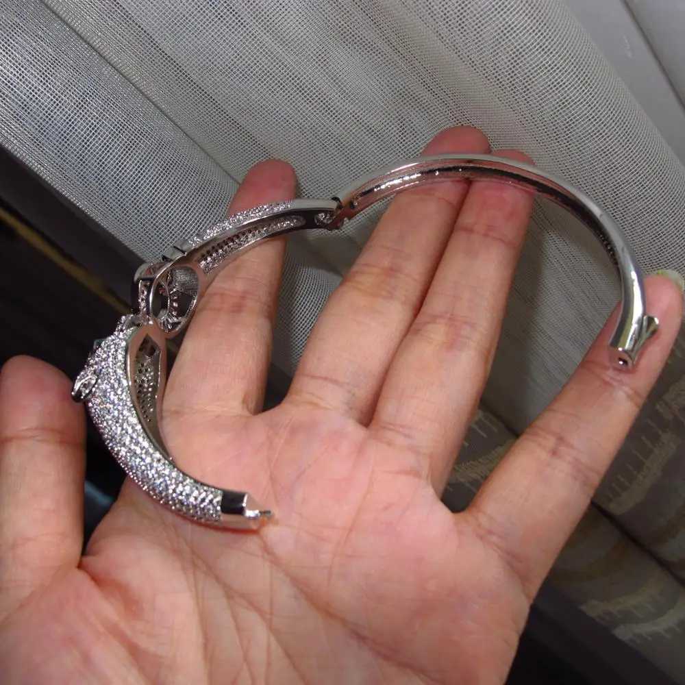 Leopard head AAA Cubic Zirconia Stone paved Animal Panther bangle for Women designer copper jewelryW251112