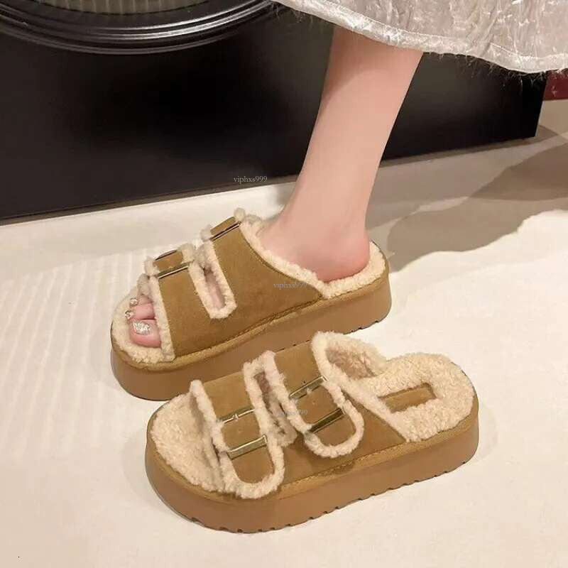 New Free Shipping Designer Shoes Boken And Slippers For Women 2025 Autumn/winter Outerwear Internet Red Thick Bottom Hairy Slippers Versatile Women 