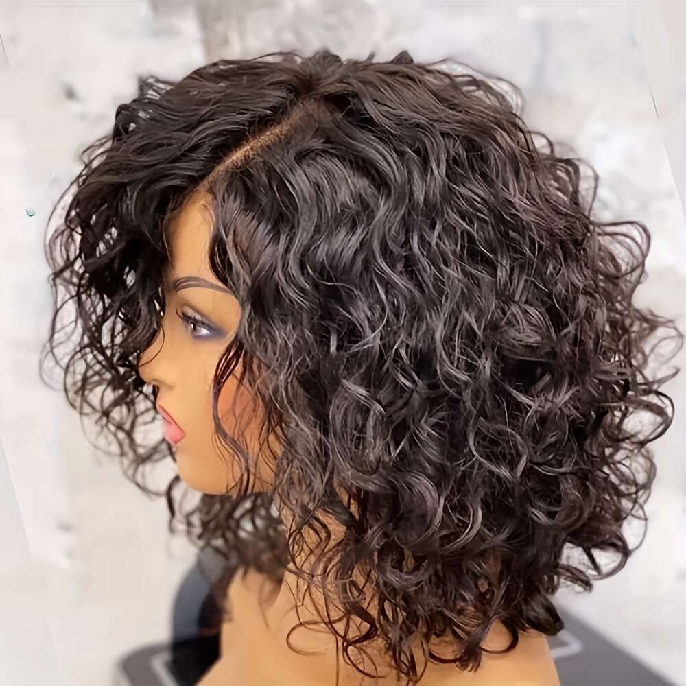 Women's Curly Water Wave Human Hair Wig With Closure - 200% Density Natural Texture, 4X4 Lace Front, Easy-To-Style Short Hairpiece For All Light 