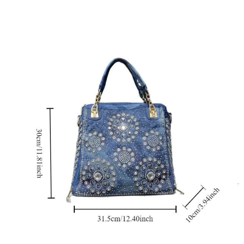 Women's Fashion Denim Handbag Large Capacity Gradient Dia Square Shoulder Crossbody Bag