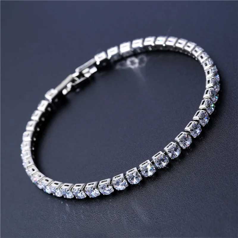 Luxury Hiphop Iced Out 4mm Cubic Zirconia Crystal Tennis Bracelets For Women Men Gold Color Silver Color Bracelet Chain JewelryC250411