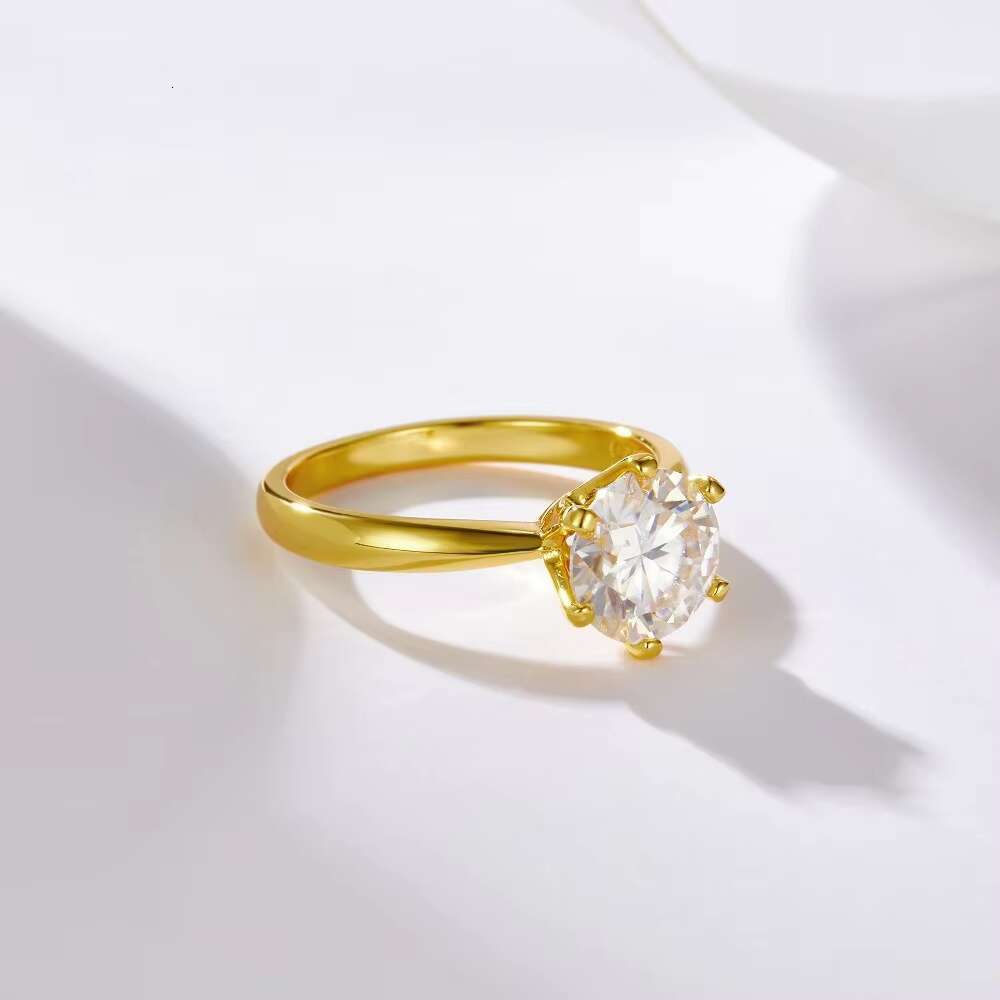 De Classic Six Claw Moissanite Wedding Ring 1ct VVS Moissanite Gold Color Eternal Engagement Ring for Proposal 925 Silver Rings