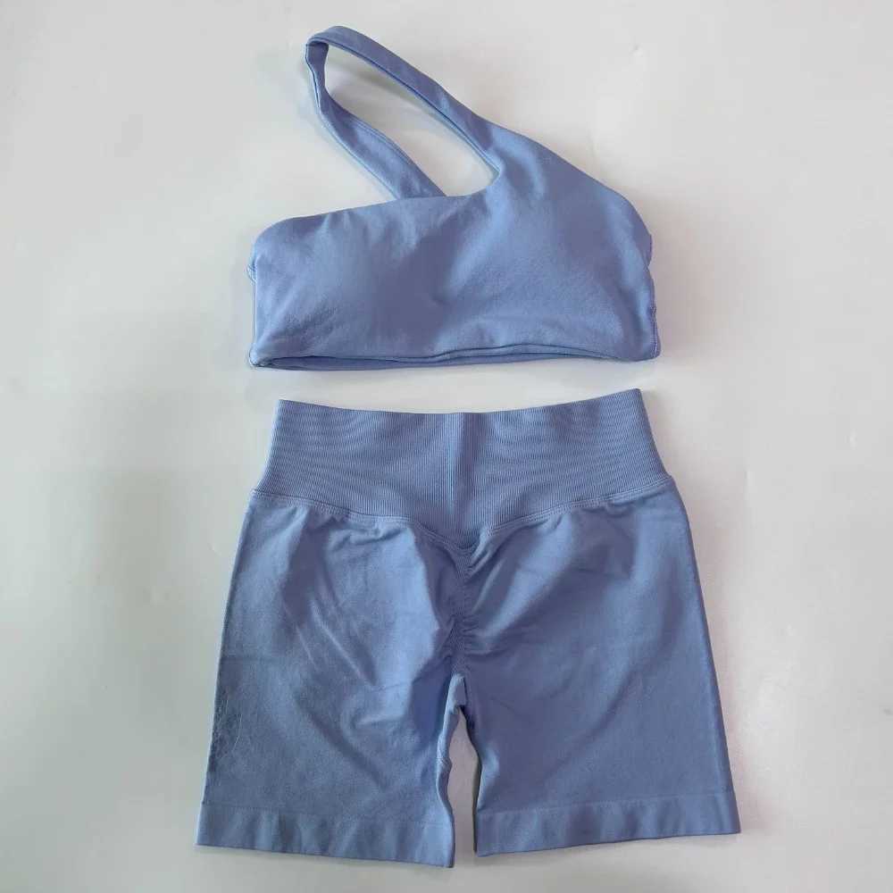 2 Lanyi edited seamless yoga sets with leaves one shoulder bra high waisted gym shorts running clothes activity clothes Y250412