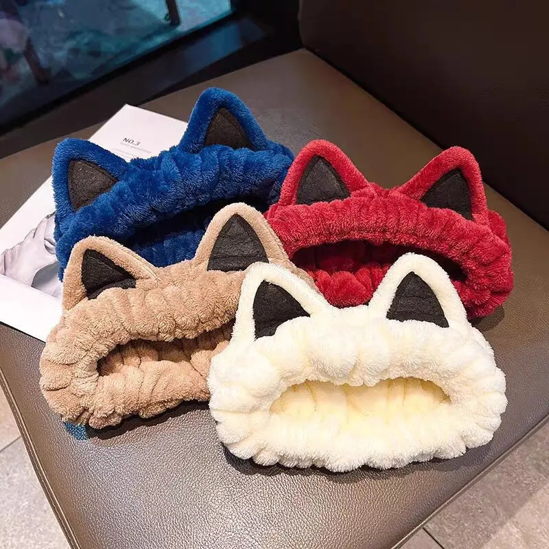 1pc Cartoon plush cat ear headband womens pressed hair face wash headband simple headscarf headband 251112