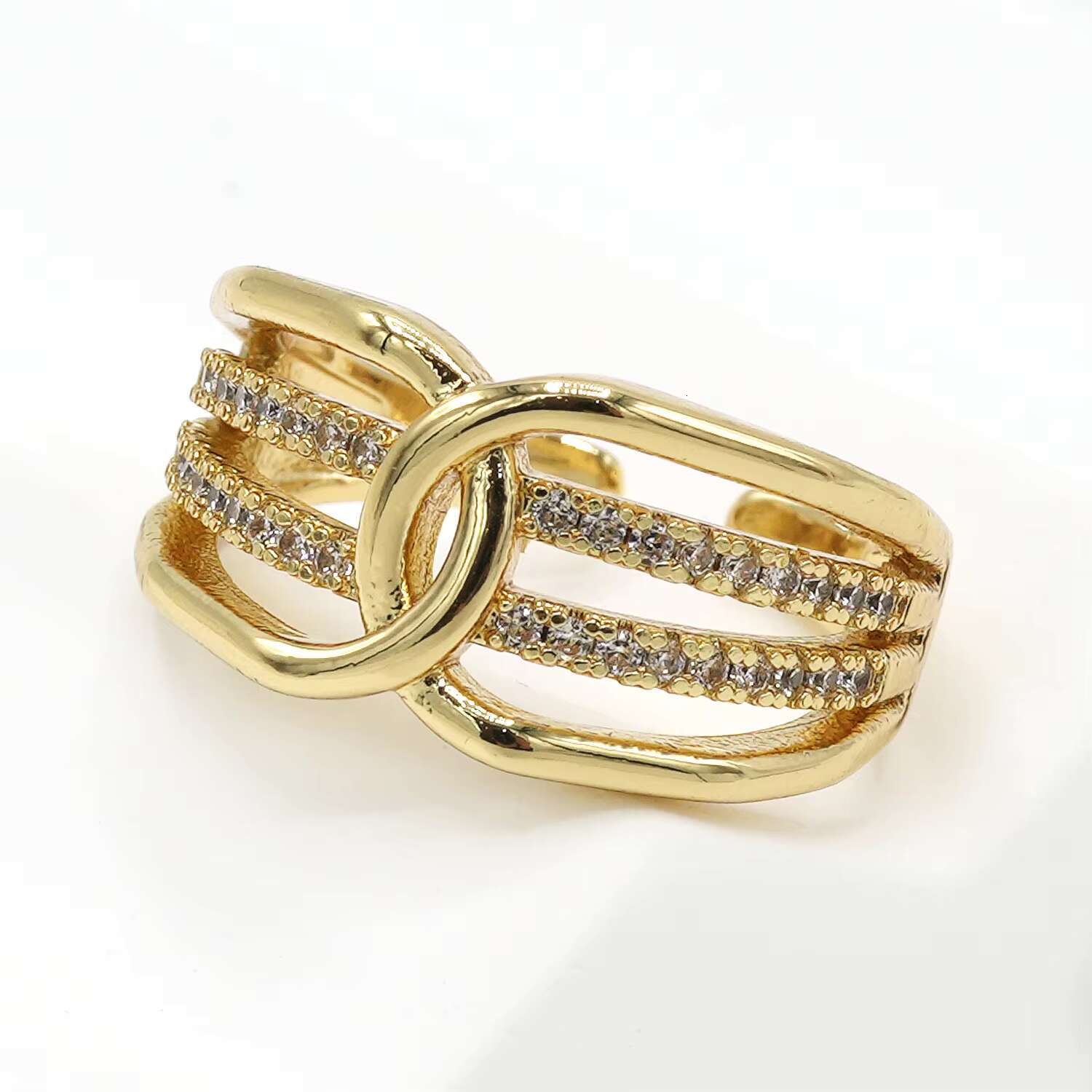 Womens Hip Hop Fashion Rings Multilayer Link Zircon with Anti-tarnish Stainless Steel Chic Diamond Design for Girls