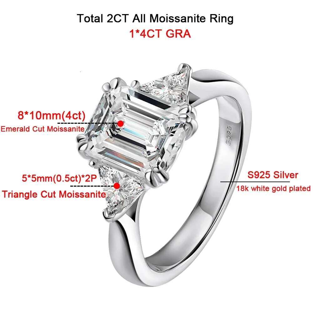 5cttw Emerald/Triangle Cut All Moissanite Rings For Women 3 Stone Diamond S925 Silver Engagement Wedding Band Jewelry With GRA