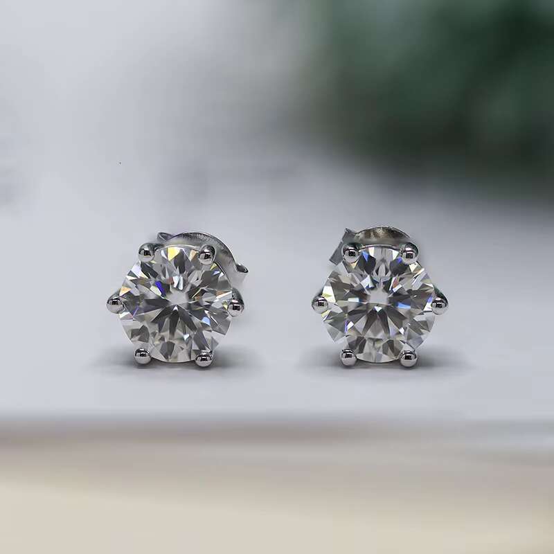Paston Jewelry Live Show Benefit Product Wholesale 925 Silver Moissanite 1ct 2ct 3ct 4ct Round Earrings Studs Ready to Ship