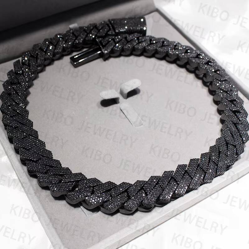 High Quality Black Gold Moissanite Hip Hop Jewelry 20mm Cuban Link Chain 925 Silver Iced Out Cuban Chain Necklace