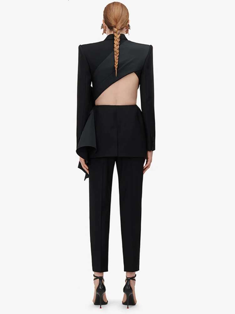 Solid Spliced Bowknot Hollow Out Blazer For Women Notched Collar Long Sleeve Tunic Temperament Blazers Female New