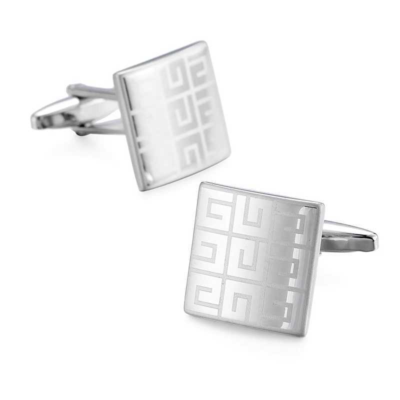 High quality brass laser metal carving batch flower craft cufflinks with striped and grid fashion mens shirt cufflinksT250412