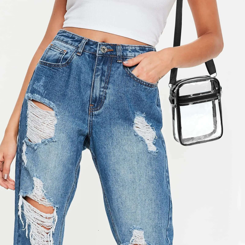 Women Clear Shoulder Stadium Approved PVC Concert Transparent Purse Simple Crossbody Bag With Front Pocket Casual Handbag