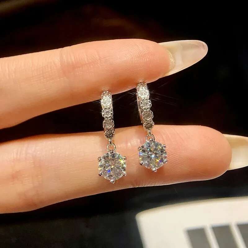 GRA Glamorous 1ct Certified Moissanite Diamond Flower Drop Earrings for Women 925 Sterling Silver Wedding Earrings Fine Jewelry