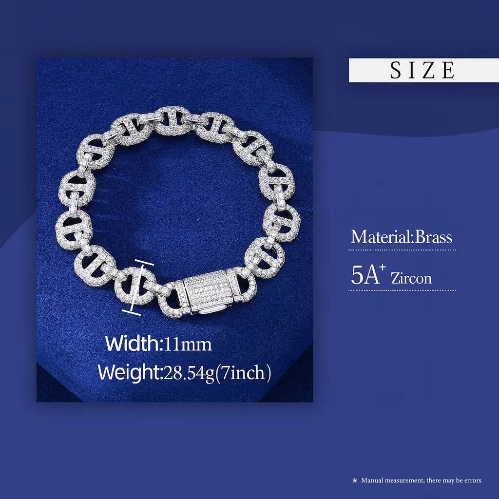 High Quality 11mm Hip Hop Bracelet Gold Plated Brass 5A CZ Diamond Ice Out Fashion Link Bracelet for Men Gift