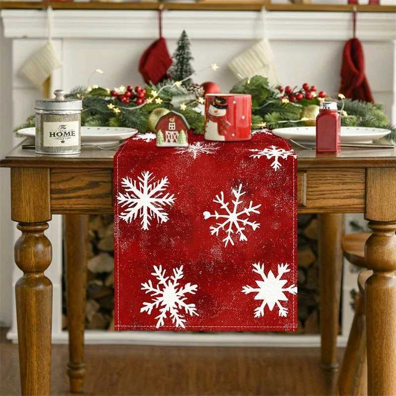 Christmas Elegant Christmas snowflake red and white table runner Christmas decoration home decor festive dining room decor seasonal home s Y251113