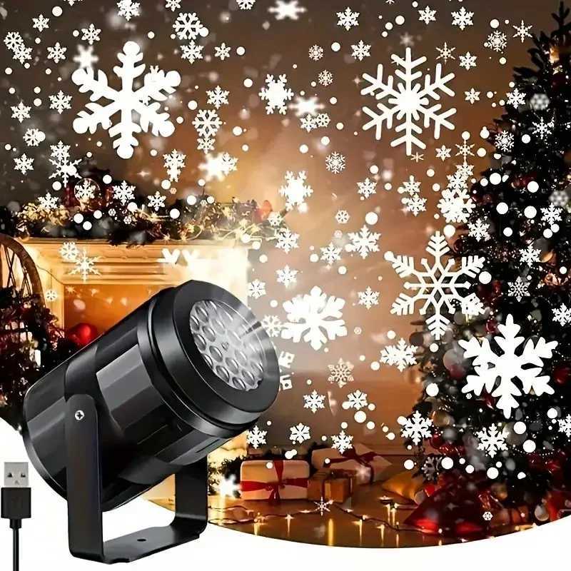 Large Snowflake Projector Lights LED Christmas Decorations Rotating Stage Lamp 2025 Xmas New Year Party Holiday Decoration M251113