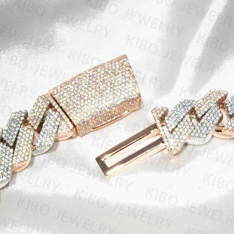 Iced Out Two Tone VVS Moissanite Necklace 925 Sterling Silver and Rose Gold Plated Big Huge 18mm Moissanite Cuban Link Chain