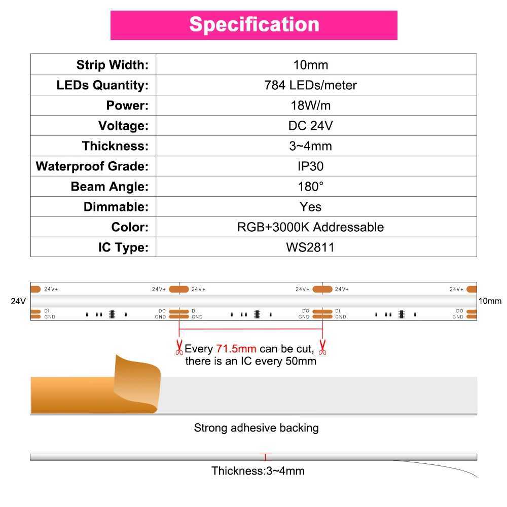RGBWW Addressable COB LED Strip Light 24V RGBIC3000K LED Strip WiFi Tuya Dream Color SPI Light Strip RGBWIC LED Ribbon Light M251113