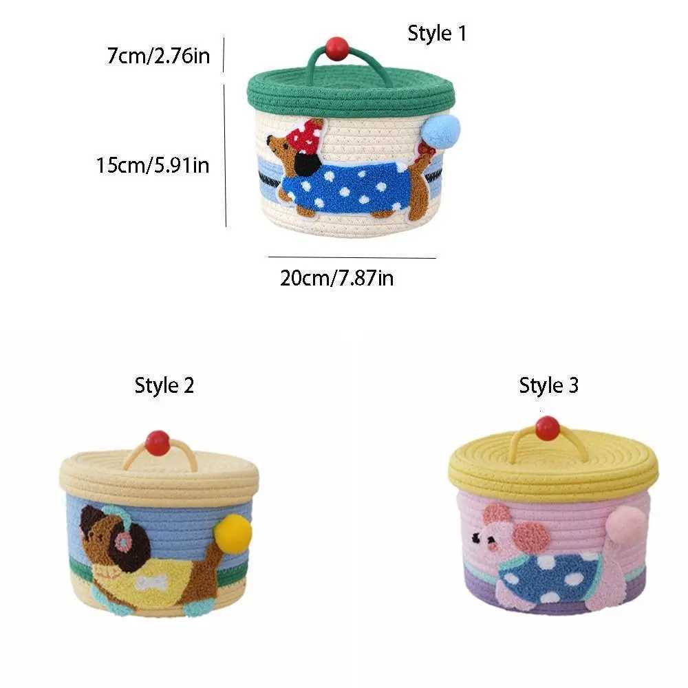 Cartoon Cotton Rope Storage Basket Dachshund Pattern Round Hand Gift Box with Cover Decorative Hand Woven Basket He Decoration Y251112