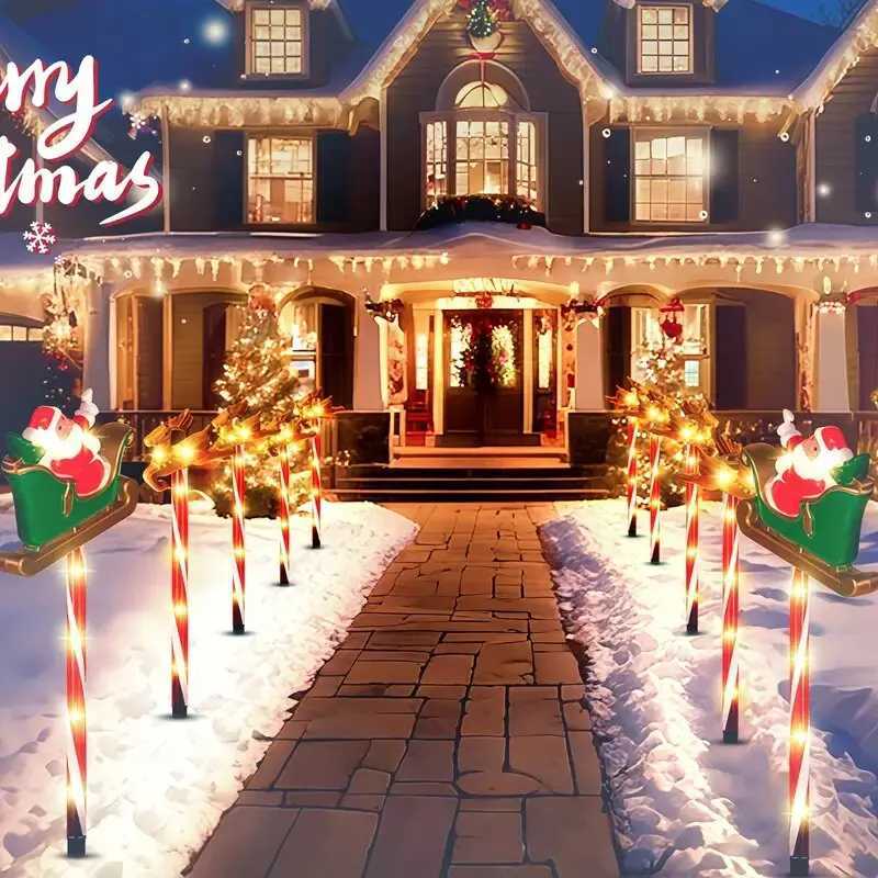 5PC/Set Solar Santa ClausElk Garden Lights Outdoor Waterproof Lawn Lamps Decoration Landscape Lighting For ChristmasFestival M251113