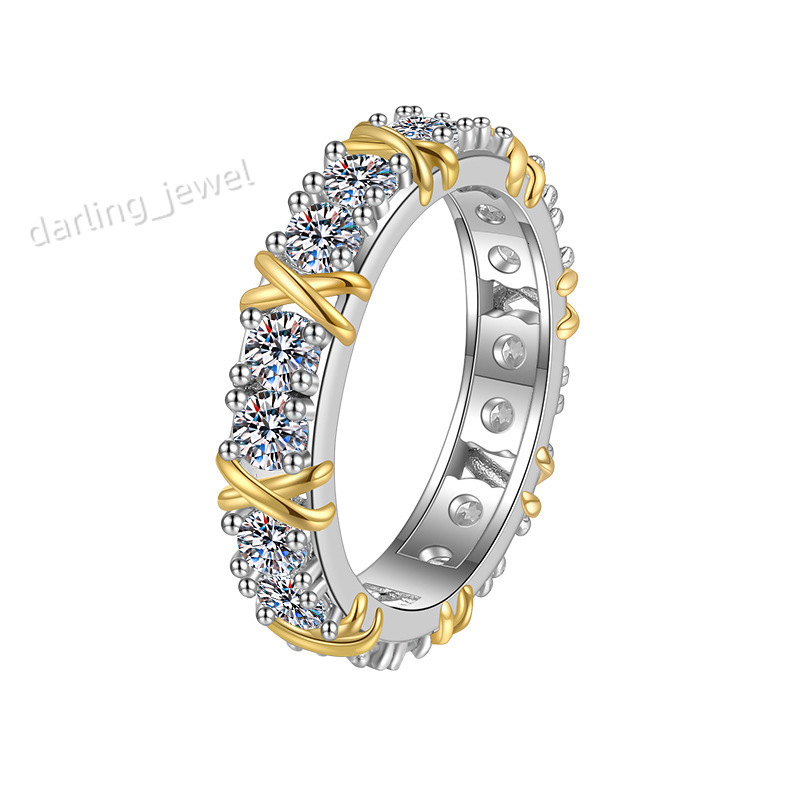 Fine Jewelry Full Diamond Couple Rings S925 Sterling Silver Black White VVs1 Moissanite Ring Band of Wedding Engagement