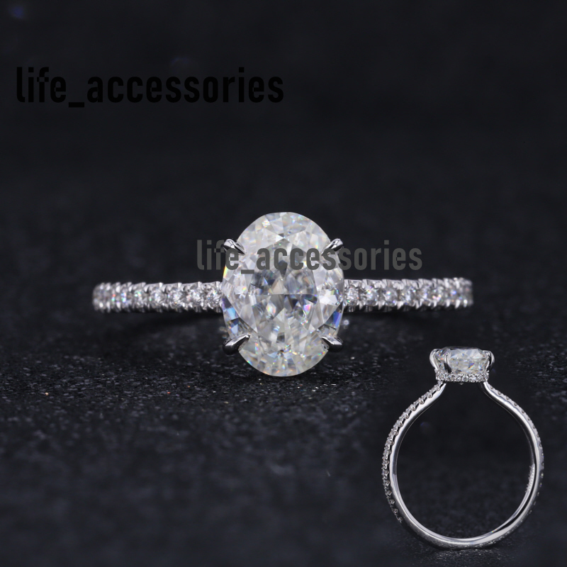 Starsgem 9k 10k 14k 18k White/yellow/rose Gold Oval Crushed Ice Cut Moissanite Pave Band Ring Jewelry