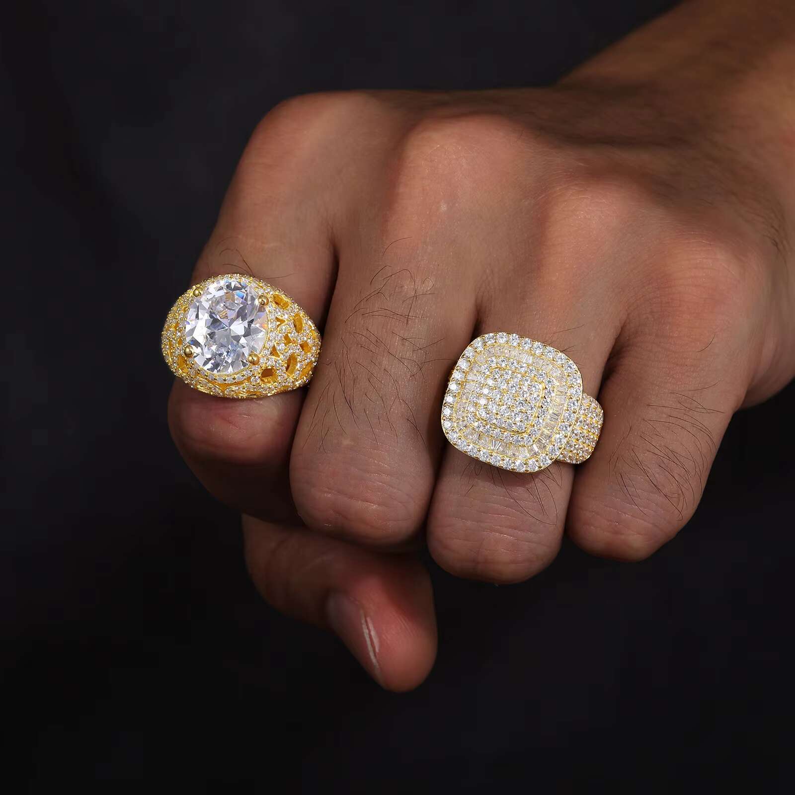 Luxury Hip Hop Jewelry 18K Gold Plated 925 Sterling Silver VVS Moissanite Diamond Iced Out Hip Hop Geometric Ring for Men