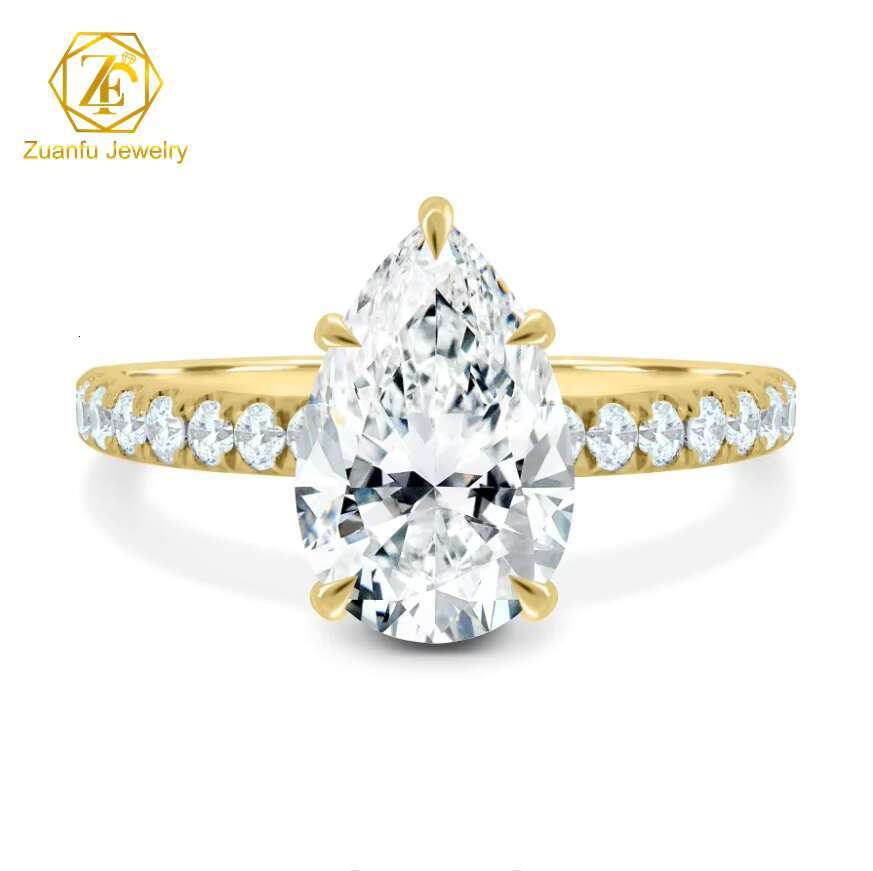 Trendy Jewelry 14K White Gold 3CT Pear Cut Halo Ring Band Moissanite Diamond Luxury Wedding Engagement Ring for Women