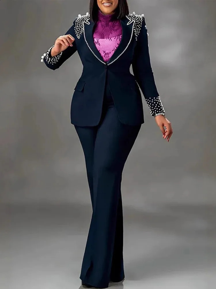 2-piece womens set autumn and winter long sleeved pearl explorer set top and pants set two-piece track and field suit set 250410