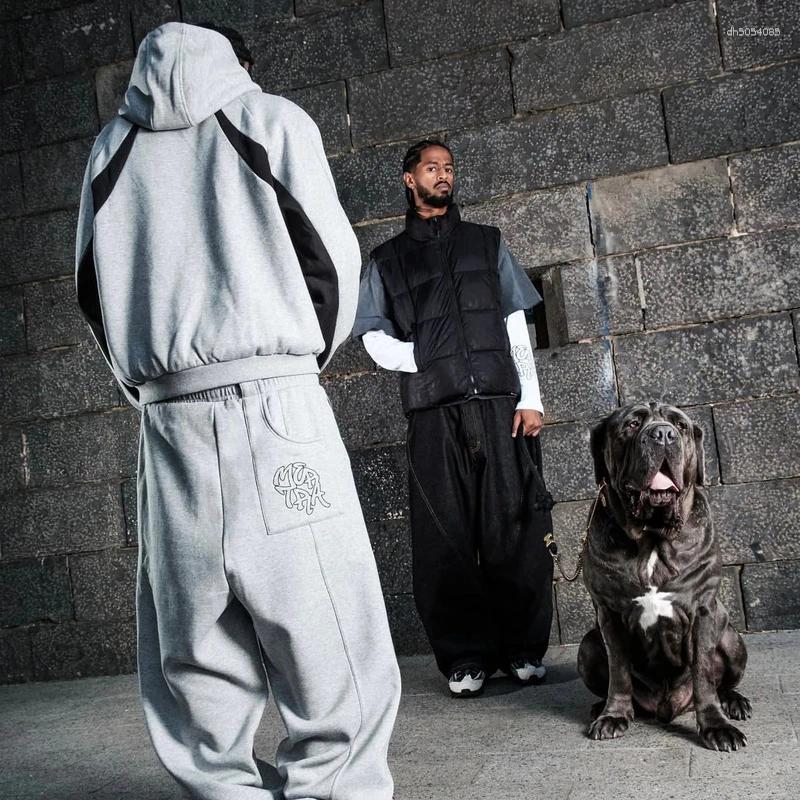 Men's Tracksuits Fashion Men Tracksuit Goth Aesthetic Retro Hoodies Embroidery Jacket Coat Pants High Street Casual Women Sportswear