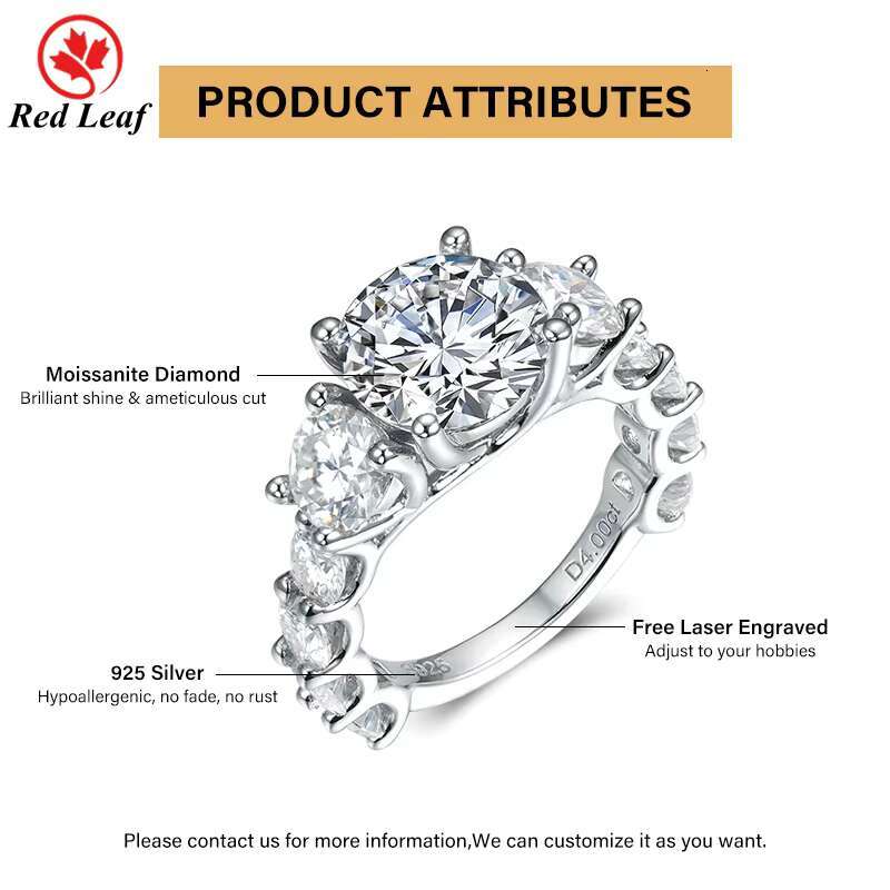Redleaf Jewelrys High Quality 4 CT D VVS Moissanite Diamond Ring 925 Silver Gold Plated Classic Womens Fine Moissanite Ring
