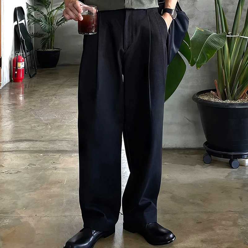 2025 Spring/Summer New Casual Mens Retro Solid Color Wrinkled Straight Mens Casual PantsXJ250412