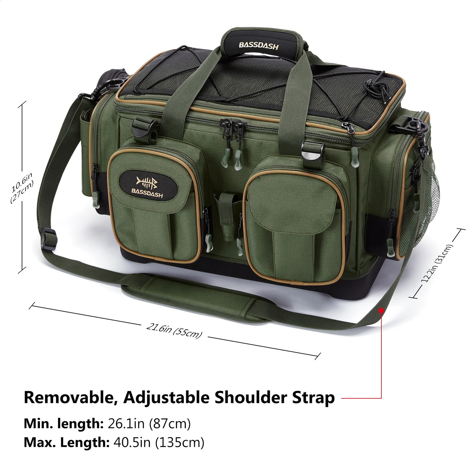 BASSDASH fishing rod shoulder bag waterproof and lightweight gear storage with hard molded bottom rain cover 250410