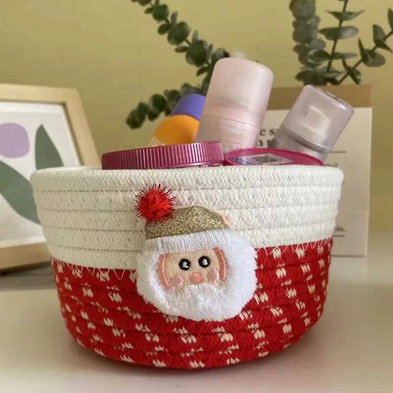 Christmas Cute Woven Basket Shelf Desk Storage Organizer Cotton Rope Braided Basket for Car Keys Dog Toys Makeups Christmas Decor Y251113