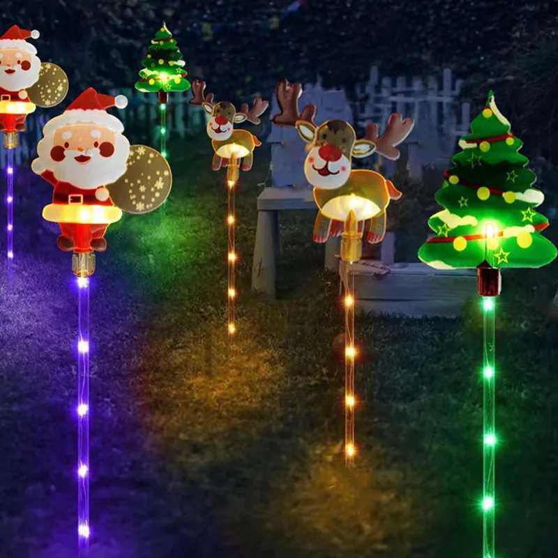 6pcs/set Solar LED Yard Stakes Christmas Lights Santa Outdoor Patio Garden Lawn Decor Holiday Lights Waterproof Festive Decor M251113
