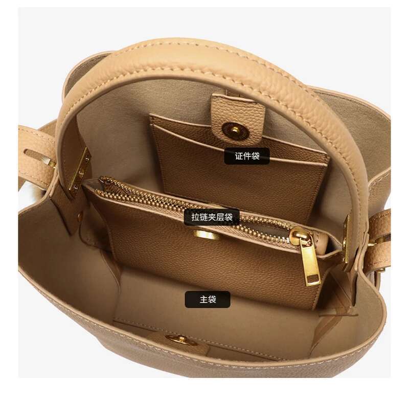 2025 New Fashion Coffee Bucket Tote Small Cowhide Leather Women Shoulder High Quality Summer Female Hand Bag With Charm
