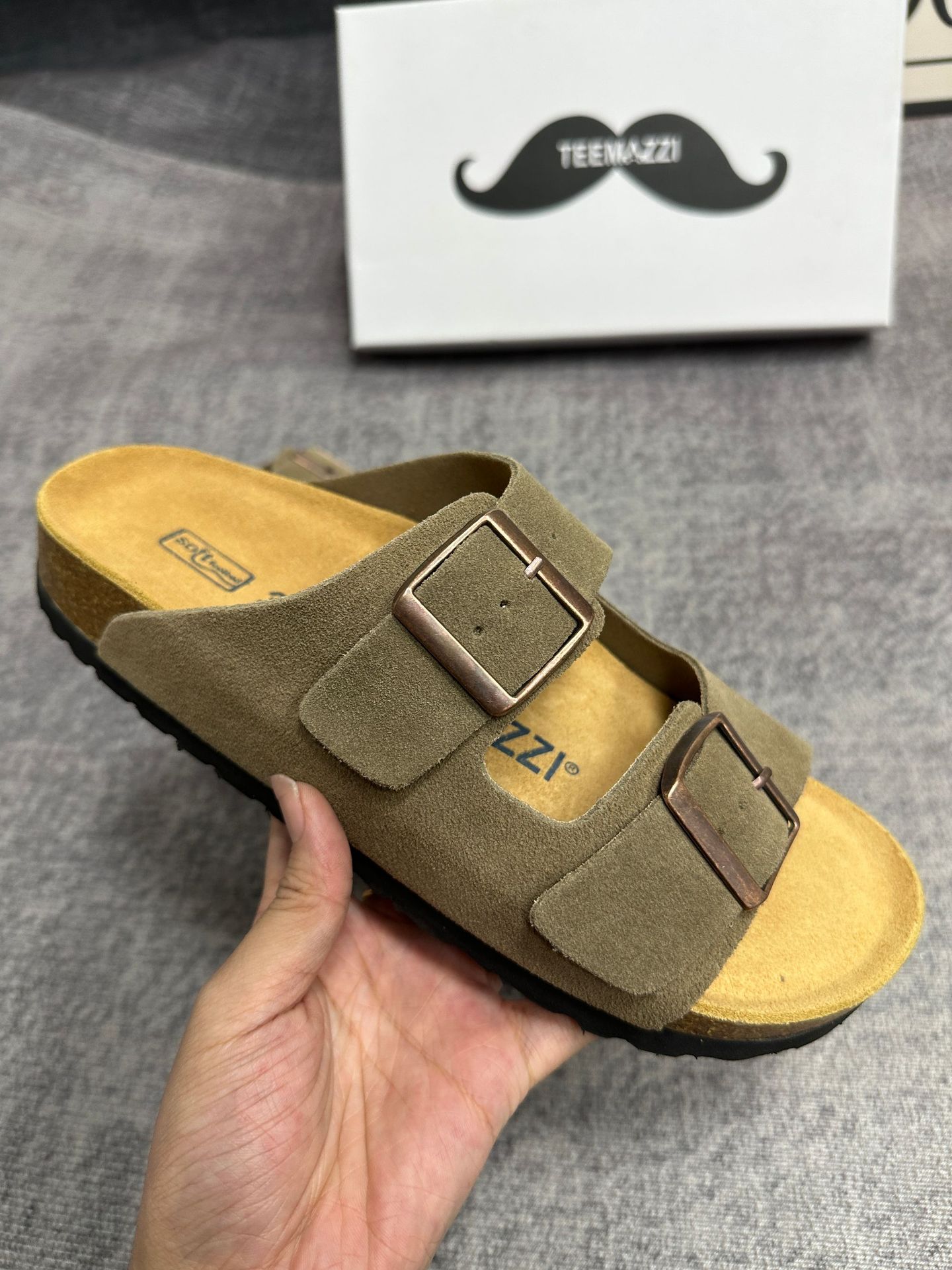 TEEMAZZI designer shoes hot genuine leather cork sole high quality casual shoes comfortable versatile fashion slippers for woman and men size 35-46 re