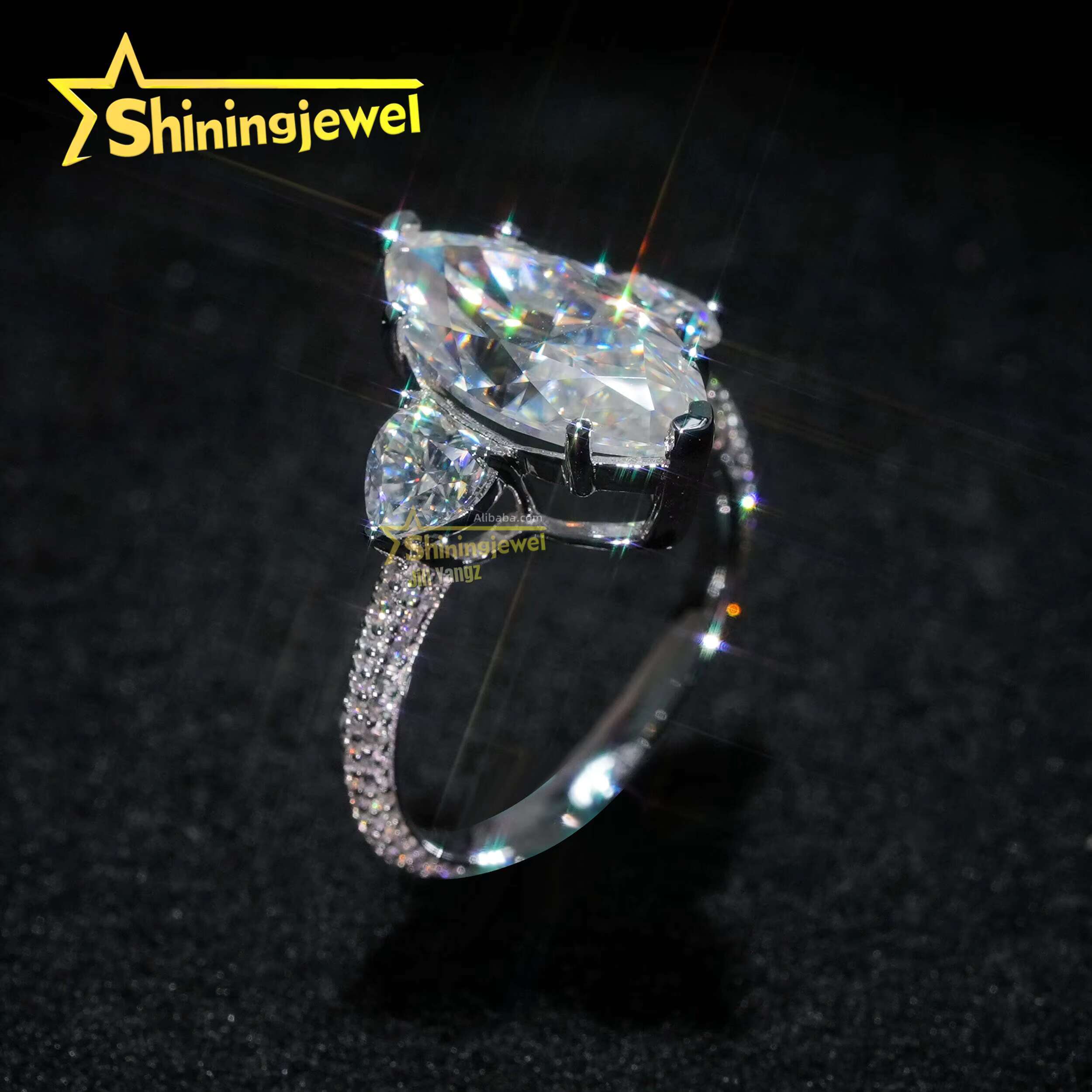 Certification 5cts Huge Main Stone Marquise Cut Moissanite 925 Diamond Rings for Women Pass Diamond Tester Engagement Ring