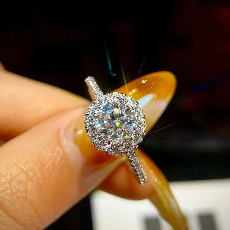 GRA 1ct Moissanite Diamond Sweet Lace Ring for Women Engagement Wedding Real 925 Sterling Silver High Quality Fine Jewelry