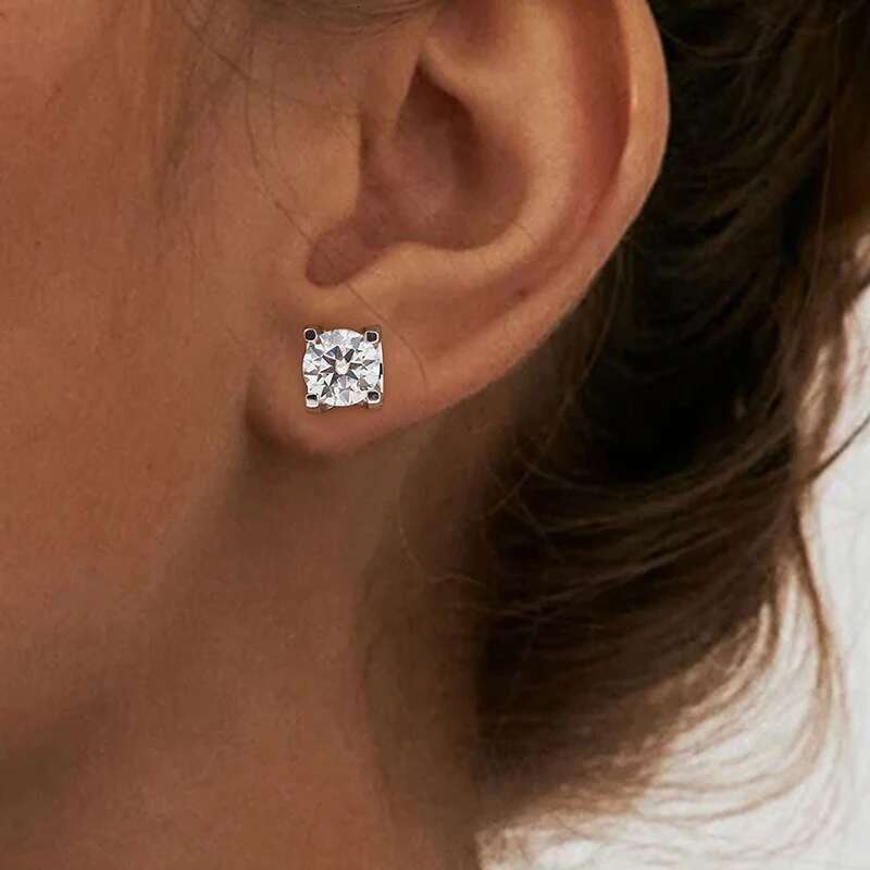 GRA 1CT Elegance Four Prong Certified Moissanite Diamond Stud Earrings For Women Gift Real 925 Sterling Silver Fine Jewelry